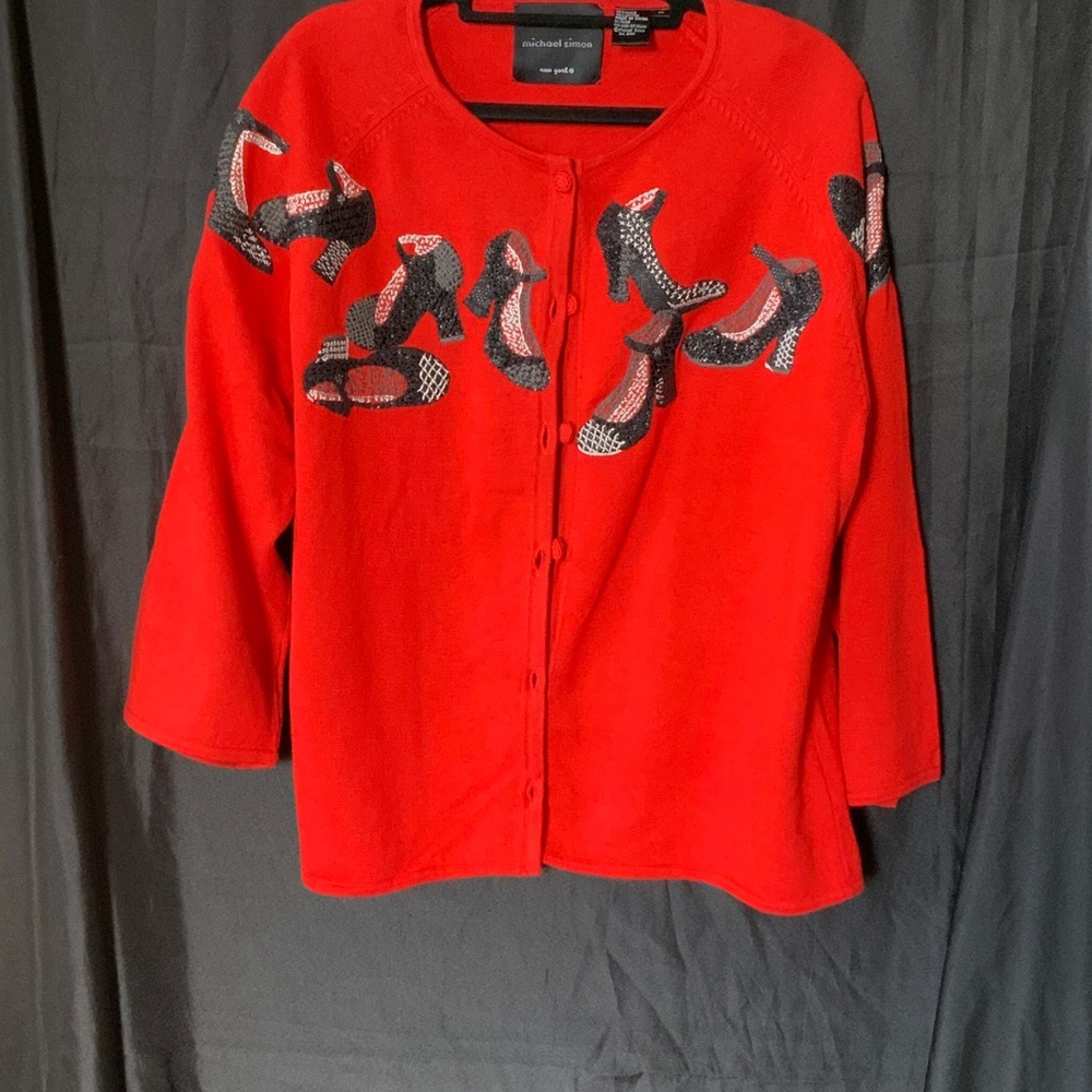 Michael Simon Red Cardigan with Black and White Accents